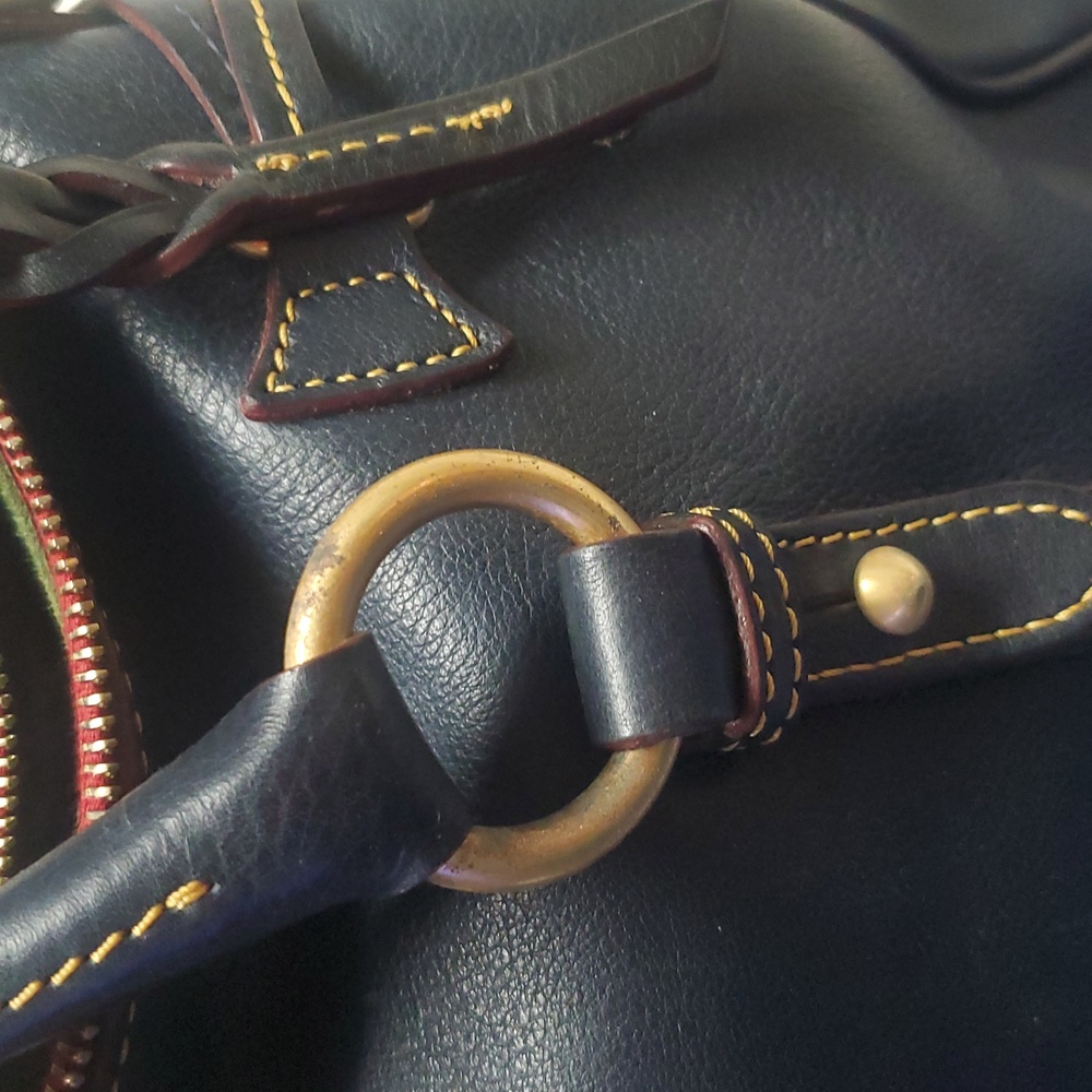 Dooney & Bourke dark navy Leather Shoulder Bag with Brown Trim and Gold Hardware - Picture 13 of 16